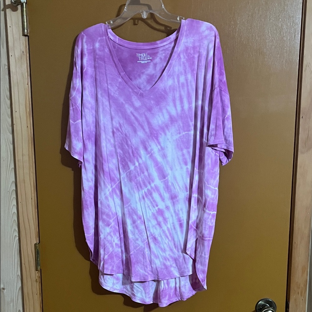 Time and Tru Purple Tie-Dye Short Sleeve Tee